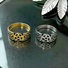 1枚不锈钢防水、不褪色、耐磨、低过敏性高品质小众复古黑色五芒星和凯尔特结休闲风格男士戒指 - 五角星男士戒指 - 查看 9