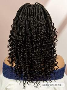 A ANYTIME 180% Density Handmade Crochet Lace Wig With Baby Hair, Women's Black Synthetic Braided Wig, Heat Resistant Fiber, Vacation Style - Fits All - Black - View 8