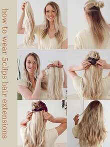 Syntetiska peruker med clips, hårförlängning 24", vågigt hår, 5 clips, hår för hög temperatur, lämplig för kvinnors dagliga bruk och sammankomster - Multifärgad - Visa 9