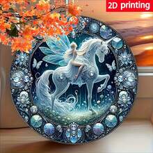 1pc Charming Unicorn Girl Round Wall Art - Ideal For Home, Office, Cafe And Garage Decor - Multicolor - View 4