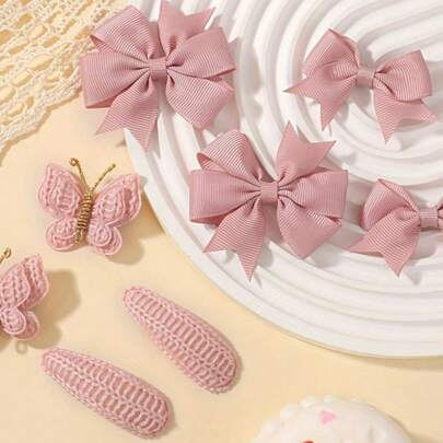 8pcs Minimalist Style Girls Hair Clips, Party Ponytail Hair Accessories Set, Portable