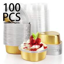 100/50/10 piezas Molde de aluminio para tartas con forma de corazón y tapa, taza para cupcakes de 100 ml/ 3.4 onzas, taza para flan y hornear para el Día de San Valentín, Día de la Madre, Boda, Navidad - Multicolor - Ver 14