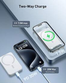 XBJ 磁吸式快充移动电源，10000mAh，22.5W 磁吸快充接口，兼容安卓和苹果设备，便携式充电器，适用于 13 14 15 16 17，小巧便携，外置充电器，万圣节、圣诞节、情人节礼物、返校礼物。 - 5000毫安便利電源 - 查看 8