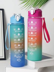 1个750毫升/26盎司户外渐变吸管水瓶，带挂绳，翻盖防漏，适合运动、骑行、节日和生日礼物 - 彩色 - 查看 6