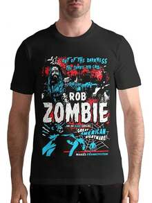 Men's Rob Zombie Graphic Oversize T-Shirt 100 Cotton 200gsm Crew Neck Short Sleeve Tee With Horror Inspired Artwork Loose Fit Casual Shirt For Concerts Festivals Casual Attire Festival Clothing Edgy Fashion Top Breathable Fabric - Black - View 1