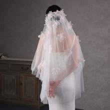 1 Stück handgefertigter doppellagiger romantischer kurzer rosa Blumen- & Kunstperlen Braut-Haarschmuck, elegantes Hochzeits-Schleier-Accessoire mit Haarkamm - Verschiedenfarbig - Übersicht 5