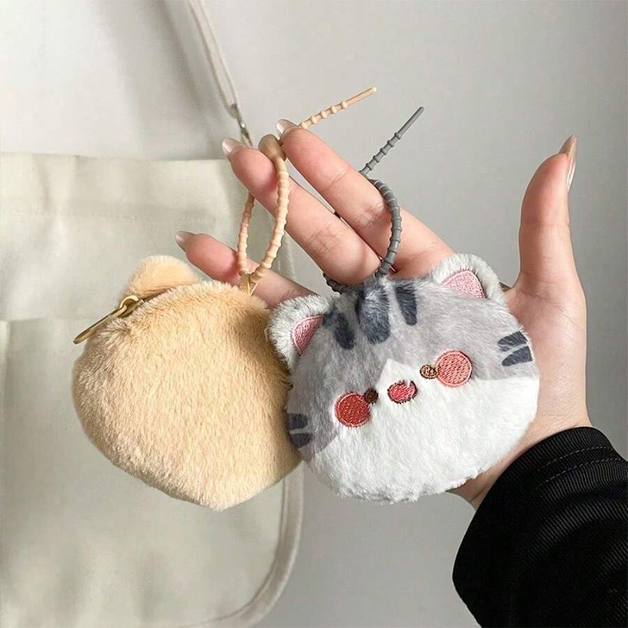 1pcs  1pcs  Cute Kitten Coin Purse, Cartoon Furry And Cute Cat Key Bag Pendant, Mini Bluetooth Headset Coin Storage Bag, Portable Small Items Pendant Bag - 彩色 - 查看 1