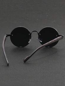 1 Cặp kính thời trang nam gọng tròn bằng kim loại giả vân gỗ, kính thời trang phong cách retro punk gọng tròn bằng kim loại giả vân gỗ. - màu đen - Xem 5