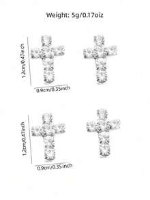 2 Pairs Sparkling Crystal Stud Earrings, Suitable For Women To Wear To Parties - Silver - View 4