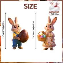 2D打印，2件套复活节兔子户外装饰，花园摆件，含兔子和彩蛋篮 - 户外草坪庭院标牌，适合节日家居和派对装饰，耐用塑料材质，花园装饰，色彩鲜艳的兔子设计，花园配件 - 彩色 - 查看 4