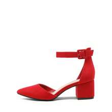 Zapatos de Tacón Bajo con Punta Puntiaguda para Mujer - Rojo - Ver 9