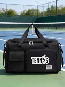 1件装网球印花旅行包，多功能健身手提包/背包，大容量休闲尼龙旅行包，轻便，适合健身房、运动、过夜旅行