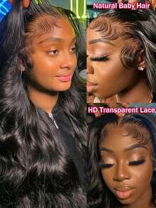 4x4 Transparent Lace Front Wig 200% Density Body Wave Human Hair Wigs Bleached Knots Easy Wear Glueless Lace Body Wave Human Hair Wig Design For Women Daily Wear 200 Density Body Wave Brazilian Virgin Human Hair Wig - Natural Black - View 4