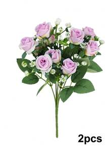 1/2束仿真丝玫瑰花束，11.8英寸假玫瑰，搭配满天星，适用于新娘捧花、周年纪念、婚礼装饰、花瓶装饰、餐桌摆饰及家居装饰、客厅/卧室装饰、情人节派对装饰 - 彩色 - 查看 18