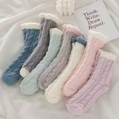 1pair/3pairs Coral Fleece Socks, Women Thickened Anti-Slip Indoor/Sleeping Socks For Autumn/Winter