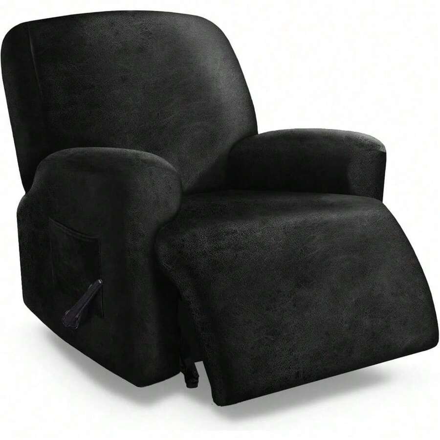 Trugenix-Recliner Sofa Covers - Leather Like Recliner Sofa Covers 3 Seater Recliner Couch Covers For 3 Cushion Couch 8 Pieces Washable Stretch Reclining Sofa Slipcovers (Brown)-GP - 02-black - 查看 1