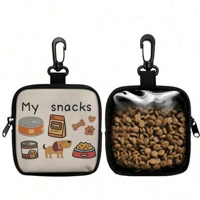 1pc Dog Print Dog Treat Bag, Pet Training Set With Hook And Zipper - Pet Poop Bag, Small Dog Pet Training Walking Bag