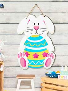 2pcs Easter Decorative Wooden Door/Wall Signs With Ropes, Rabbit, Egg, Carrot Shaped Hanging Ornaments, Suitable For Home, Farm, Yard, Easter Party, Indoor/Outdoor Decor (White, Pink) - Multicolor - View 7