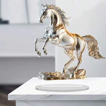Adorno de caballo de acrílico en degradado dorado y plateado, figura saltando para decoración de escritorio en el hogar