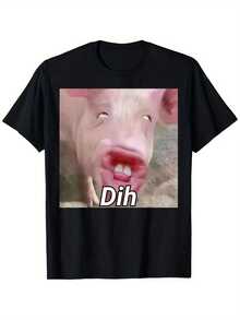 Camiseta de Humor Gen Z Dih Brainrot Divertida Primavera/Verano 2026, Camiseta Casual de Cerdo Meme, Camisetas Gráficas, Ropa para Mujeres - Negro - Ver 10
