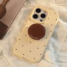 GUCADI 1pc Mocha Brown Milk Bubble + Milk Foam Holder High-End Holder Compatible With IPhone 17, Apple 15 Phone Case, Autumn/Winter, Retro, Personalized, Geometric, European And American Style, Minimalist, Niche, Ins Style - Creamy Yellow - View 13