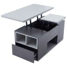 313593594GAA Liftable Multifunctional Coffee Table - Tabletop Opens To 2 Tables, Dark Grey + Light Grey, Large Capacity, Modern Living Room Furniture, Office Dining Table Side Table Multifunctional Table - 灰色 - 查看 6