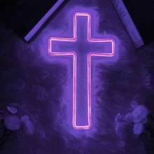 Señal de neón LED USB con tema de cruz - Esencial para fiestas festivas, luz de pared para ambiente de bar y dormitorio - Morado - Ver 10