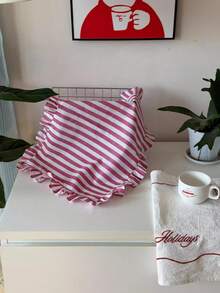 1/2/6pcs Korean Style Striped Ruffle Linen Napkins, Suitable For Valentine's Day, Wedding, Daily Use - Multicolor - View 8