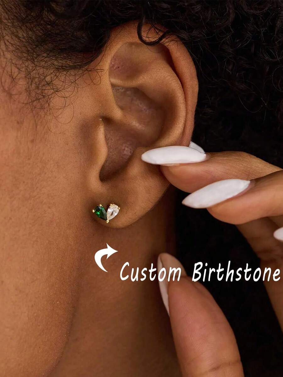 Custom Heart-Shaped Birthstone Earrings, Everyday Stud Earrings, Wedding Earrings, Bridal Earrings, Mother's Gift, Christmas Gift For Women - Multicolor - View 1