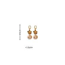 1 paire de boucles d'oreilles élégantes avec fleur en zircone et perle couleur champagne. Boucles d'oreilles polyvalentes pour tenue de soirée, convient aux femmes - Champagne - Voir 5