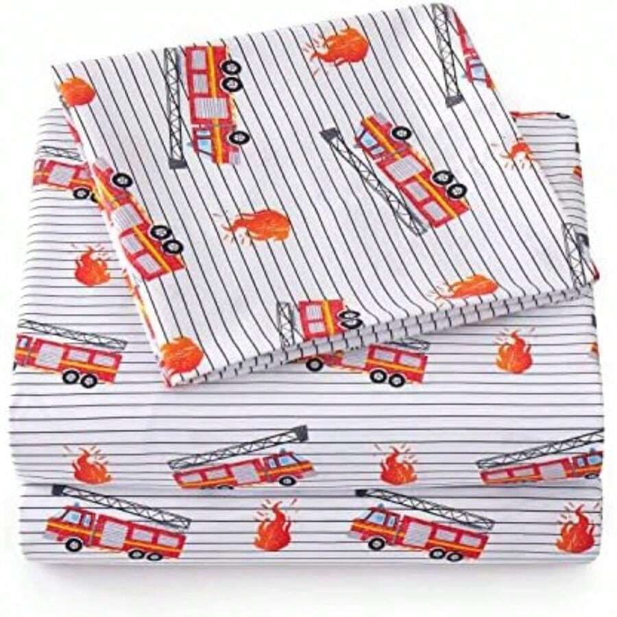 Colección 1500 - Juego de sábanas para niños y niñas, divertidos y coloridos y cómodos, bolsillo profundo, sin arrugas, ropa de cama suave y acogedora, tamaño matrimonial, ancla(camión de bomberos Individual) - Multicolor - Ver 1