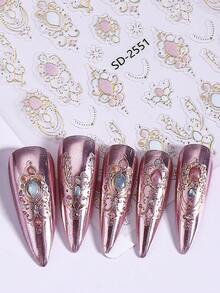 2 片轻奢波西米亚风 5D 浮雕美甲贴纸，粉色和蓝色宝石烫印图腾自粘美甲贴纸，指甲油贴纸滑块 DIY 优雅美甲用品，女士和女孩节日礼物 - 彩色 - 查看 8
