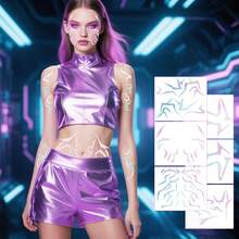 Mattel 6pcs/1pc Laser Teenage Girl Group Temporary Tattoo Stickers, Rumi Rumi Anime Tech Tattoo Stickers, Party Decoration Stickers, Small Gift - Multicolor - View 2