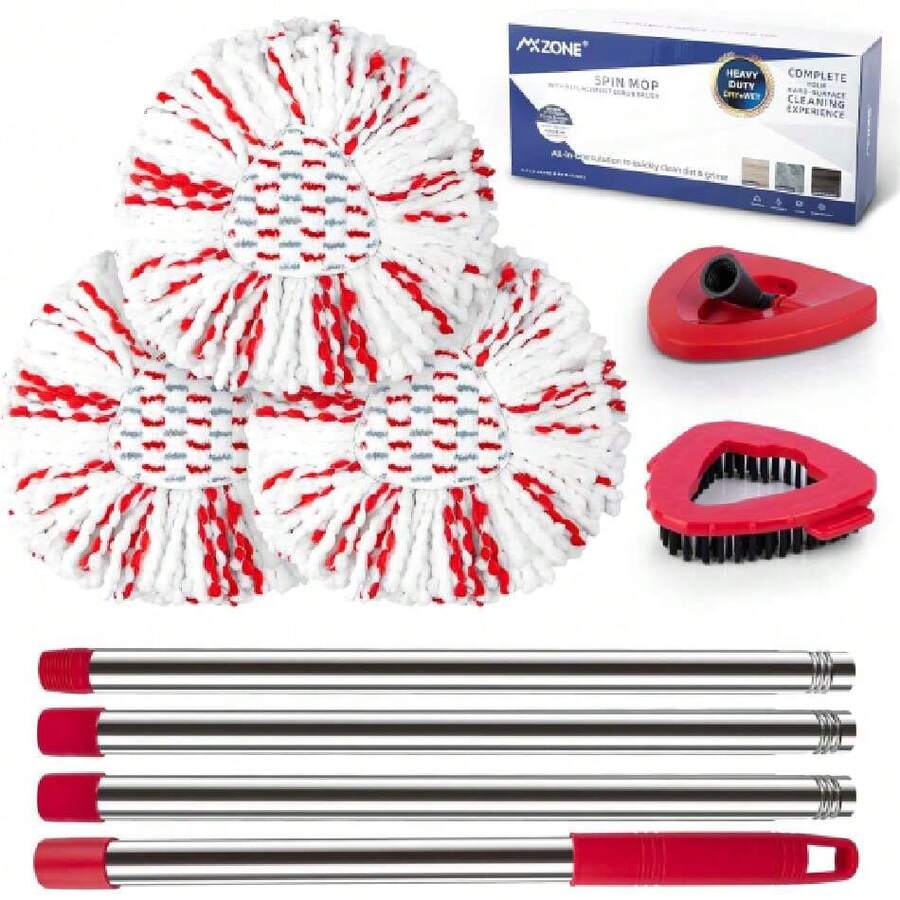 Spin Mop Head Replacement Base Handle Compatible With O Cedar EasyWring 1-Tank Stem, 3 Pack 40% More Cleaning Power Replace Heads, 1 Mop Handle, 1 Base And 1 Scrub Brush Combo Set,38952796 - Nhiều màu - Xem 1