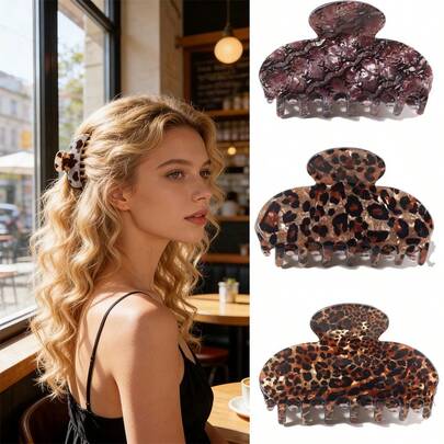 1pc Chic Leopard Print Hair Claw Clip, High-End Hair Claw Barrette, Versatile Acrylic Bohemian Hair Accessory