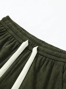 Men's Corduroy Lightweight Casual Trousers For Spring And Summer, Comfortable To Wear, With Drawstring And Pockets, Machine Washable. - Màu xanh Ô liu - Xem 3