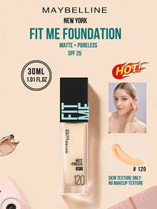 Maybelline 菲力特 (Fit Me) 霧面無瑕粉底液 SPF 17 #120 粉嫩自然色，5/30ml 可選，24 小時長效保濕，三效合一（定妝/補妝/提亮），無妝感，霧面無瑕妝，長效肌膚和日常肌膚上，適合肌膚造型無膚色。 - 柔霧版120 - 查看 2