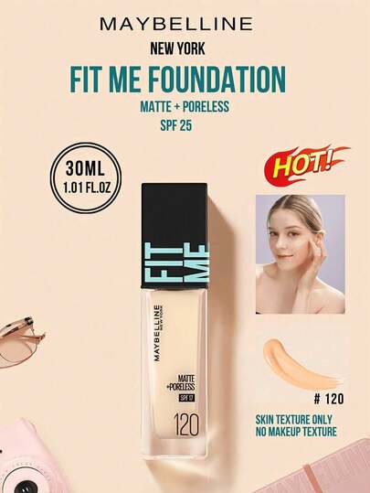 Fit Me Matte Perfecting Foundation SPF 17 #120, A Natural Pink Shade, Available In 5ml And 30ml Sizes. Provides 24-Hour Long-Lasting Hydration, A 3-In-1 Setting/Touch-Up/Brightening Effect, A No-Makeup Look, A Flawless Matte Finish, Long-Lasting Nourishment, And Easy Application In Three Steps. Suitable For Pink-Toned, Fair, And Oily Skin, Creating A Long-Lasting, Flawless Base For Everyday Wear.