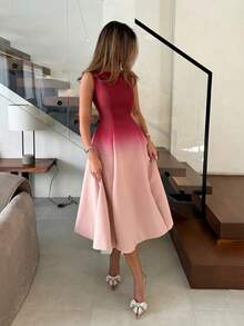 大码优雅迷人休闲约会浪漫度假情人节渐变连衣裙 - 紅色 - 查看 6