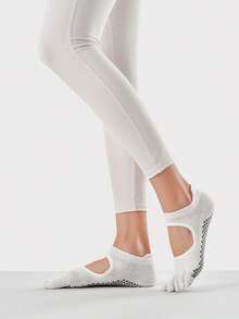 Sodalemon 女士健身训练网眼防滑五趾袜，舞蹈瑜伽镂空硅胶防滑五趾袜 - 白色 - 查看 3