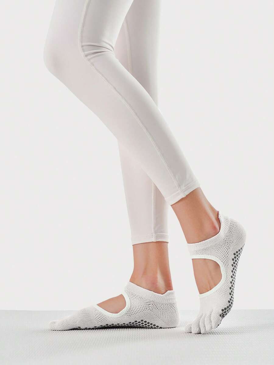 Sodalemon Women's Fitness Training Mesh Anti-Slip Toe Socks, Dance Yoga Hollow Silicone Non-Slip Five Toe Socks - White - View 1