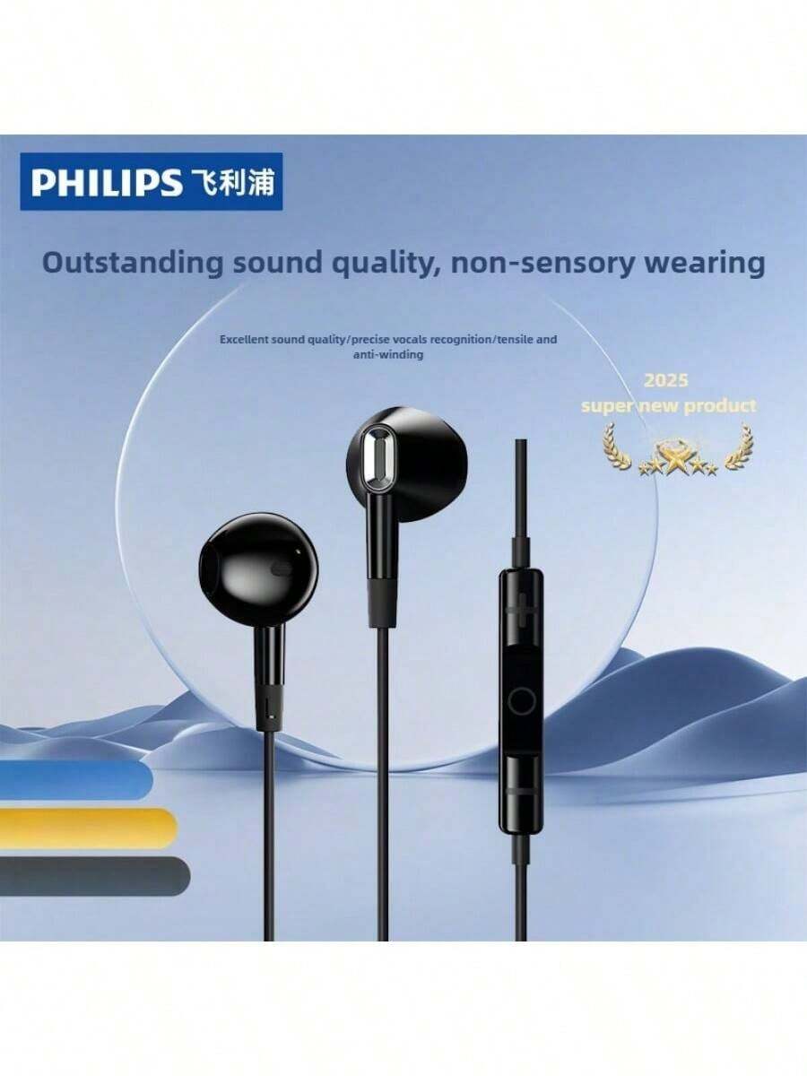 Auriculares con cable tipo C Philips TAE1020 de semi-inserción con aislamiento de ruido, micrófono incorporado, calidad de sonido HD, cable flexible y fácil control, perfectos para smartphones y tabletas - Negro - Ver 1