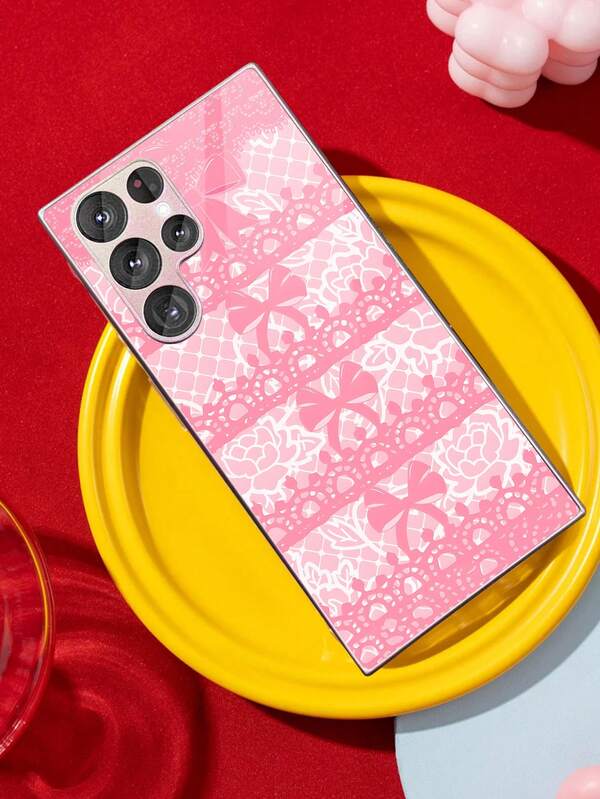 1 pezzo Custodia in vetro per telefono personalizzata con stampa ad alta definizione, design in pizzo con rose e fiocchi, adatta per uso quotidiano e come regalo, compatibile con Samsung Galaxy S20/21/22/23/24/25 Ultra/FE+, S10/10E+, NOTE 9, 10, 8, 20, 20 Ultra, A71/56/55/54/53/52/51/36/35/34/32/26/25/24/26/16/15/14/06/05/05S/03S