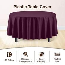 Party Solids Pack Of 12 Premium Plastic Tablecloth 84 Inch Round Table Cover - Plum - Mận - Xem 4