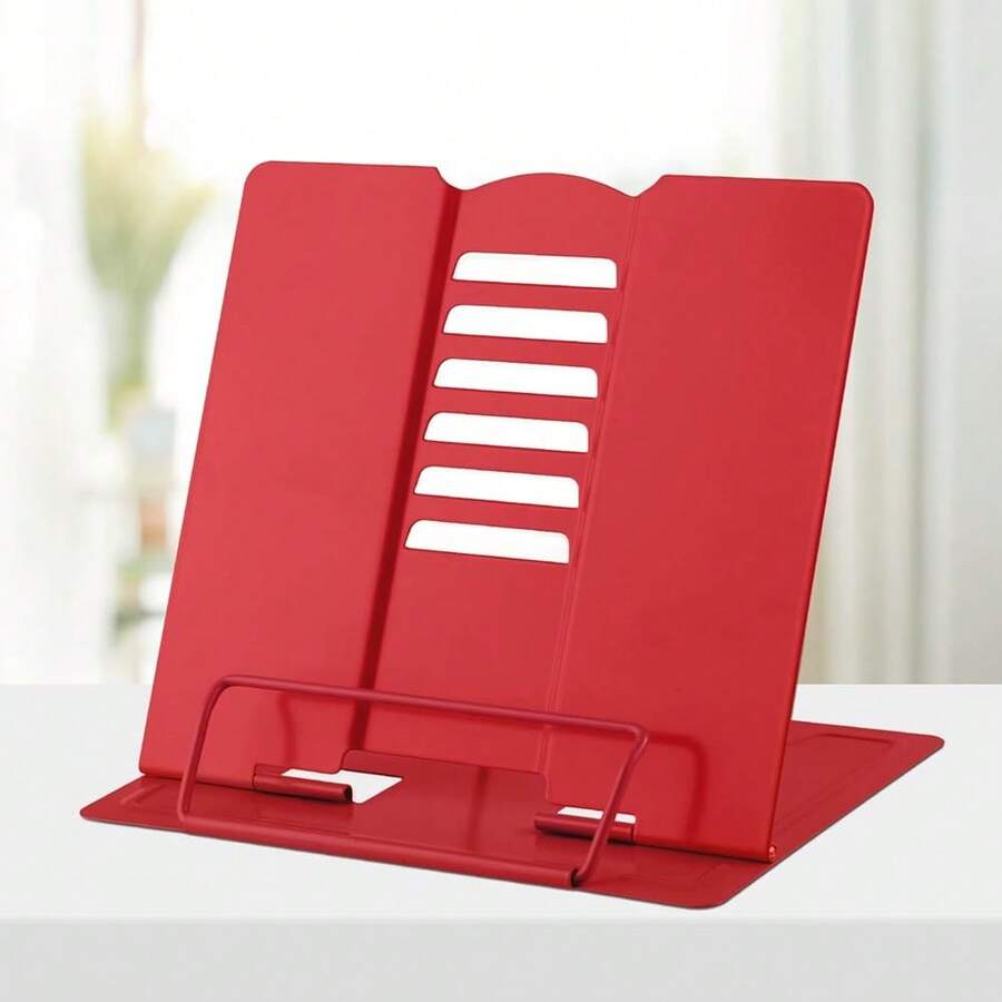 Book Stand Metal Desk Book Holder, Book Holders For Reading Hands Free, Adjustable Cookbook Documents Holder, Portable Bookstand For Music Books, Textbook, Recipe, Tablet, Ipad (Red) - Red - View 1