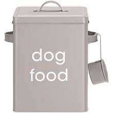 Navaris Contenedor Comida Perro - Set 1x Caja Pienso Perro de Metal y 1x Pala Medidora para Almacenaje de Pienso de Perro Mascotas - Contenedor Pienso Perros con Asa y Tapa - Gris - Gris Oscuro - Ver 6