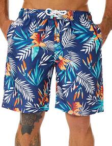 KAILUA SURF Mens Swim Trunks Long, Quick Dry Boardshorts, 9 Inches Inseam Bathing Suits With Mesh LiningA Valentine's Day L0RQ - Lá nhiệt đới màu xanh - Xem 6