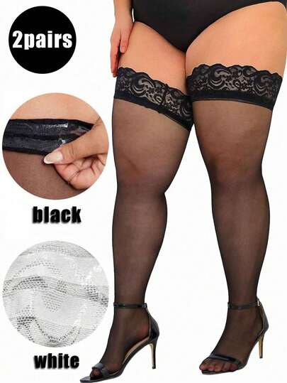 2 par damstrumpbyxor i plusstorlek: Spetsstrumpbyxor med genomskinliga halksäkert material, halkfria underkläder, presenter, höstkläder, lårhöga strumpor i plusstorlek, kläder för kurviga kvinnor, höstlångstrumpor, halloween, goth, halloweenkostymer, damstrumpbyxor, knähöga strumpor, dambenvärmare, damstrumpor, underkläder, plusstorlek, underkläder, plusstorlek, vita, mysiga strumpor