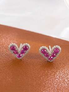 S925 Silver Pink Heart Zirconia Stud Earrings, Hypoallergenic, Suitable For Pierced Ears, Christmas & Thanksgiving Gift, Comes With Elegant Gift Box