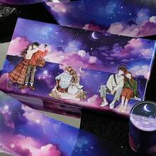 Conjunto Etori Life Night Island Starry Sky (1 unidade) - Fita adesiva para diário com estampa de céu estrelado, fogos de artifício e degradê em tons de azul e roxo, ideal para decorar cadernos, laptops, capas de celular, álbuns de fotos e projetos de scrapbooking. - Multicolorido - Ver 4